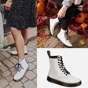 Dr. Martens White Leather 8-Eye Combat Boots